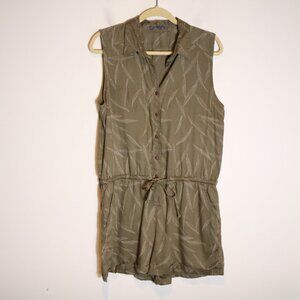 Prana Weekend Escape Romper Rye Green Leaves Womem Medium Lyocell Tie Waist Boho